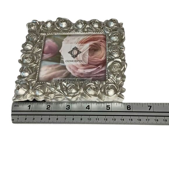 Square Silver Floral Roses Tabletop Frame By Concepts 5.5x5.5 Photo Size 4x4 - Picture 10 of 13